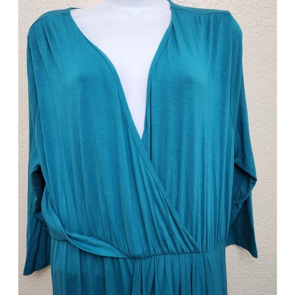 Lane Bryant Blue Teal Crisscross Bodice Draped Front Hi Low Dress 14 16 Flowy - Picture 2 of 6